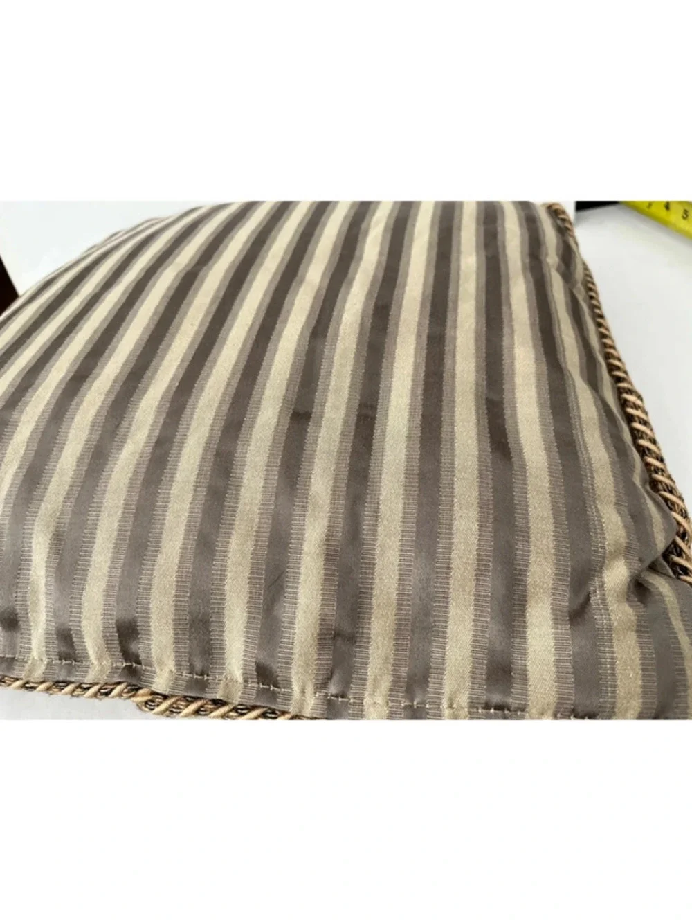 Blush Satin Stripe Double Sided Throw Pillow Rope Cording 16 x 16 Beige Brown